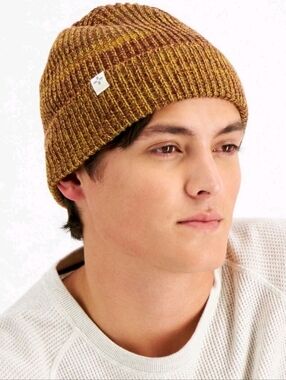 Men's Ribbed Beanie Knit Hat - Mustard Brown